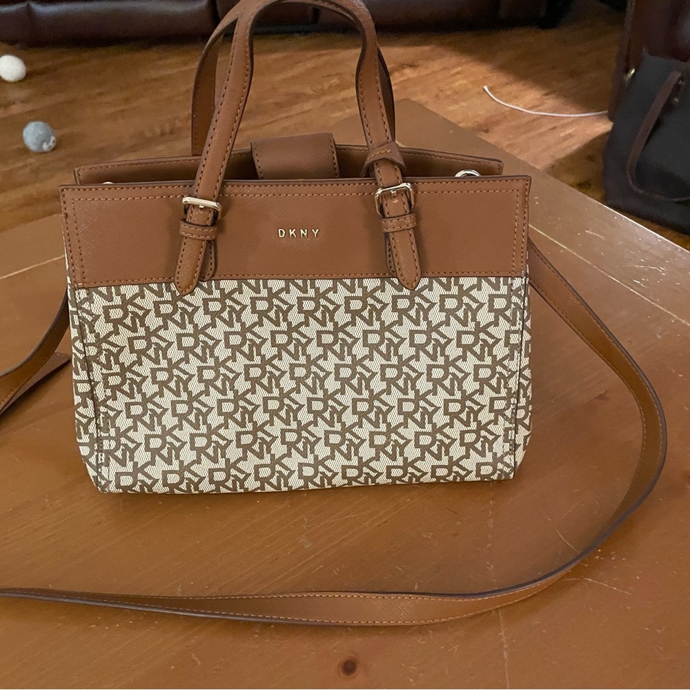 DKNY Monogram Brown and Tan Crossbody Bag